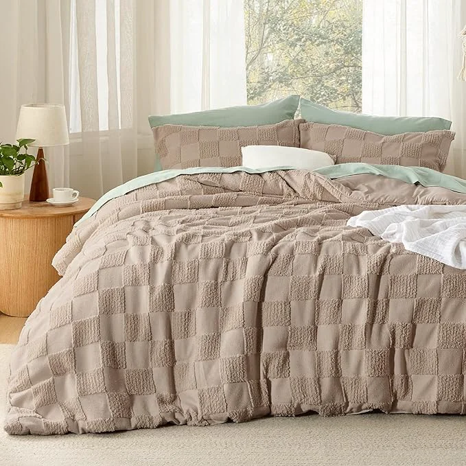 Selected Bedsure California King Size Comforter Set Khaki Boho Tufted Bed Set Checkered Farmhouse Shabby Chic Bedding 3 Pieces 1 Plaid Geometric Comforter and 2 Pillow Shams Fine