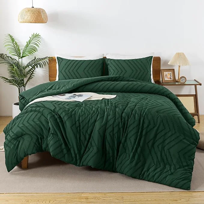 Andency Dark Emerald Green California King Comforter Set Cal King Boho Soft Warm Bedding Comforter Sets 3 Pieces Forest Green Vintage Chevron Tufted Aesthetic Bed Set Quality