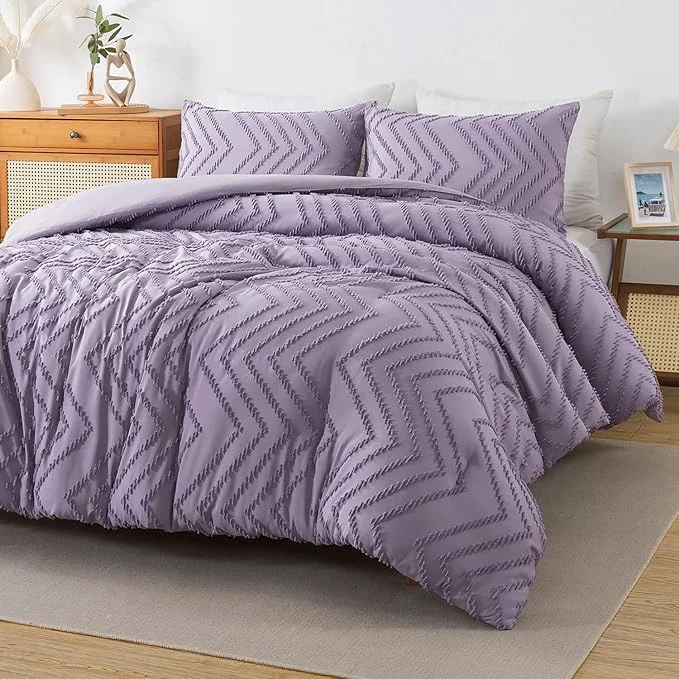 Reusable Andency Purple Comforter Set King Size Boho Girls Women Lavender Soft Fluffy Warm Lightweight Bedding Comforter Sets for King Bed 3 Pieces Chevron Tufted Aesthetic Microfiber Comforter Set Top-Quality