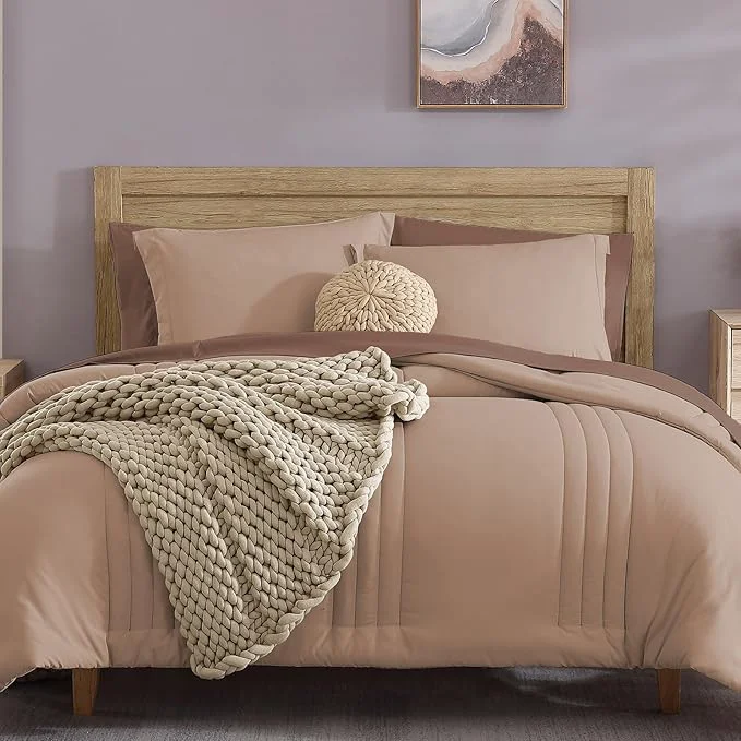 Authentic Monbix Queen Comforter Set – 7 Pieces Rust Pink Bed in a Bag Queen Bedding Sets with Comforters All Seasons Comforter Bed Set with Sheets Pillowcases amp Shams Specialty