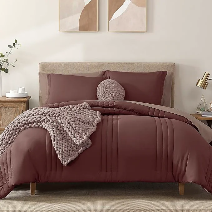 User-Friendly Monbix Queen Comforter Set – 7 Pieces Dark Red Bed in a Bag Queen Bedding Sets with Comforters All Seasons Comforter Bed Set with Sheets Pillowcases amp Shams Safe