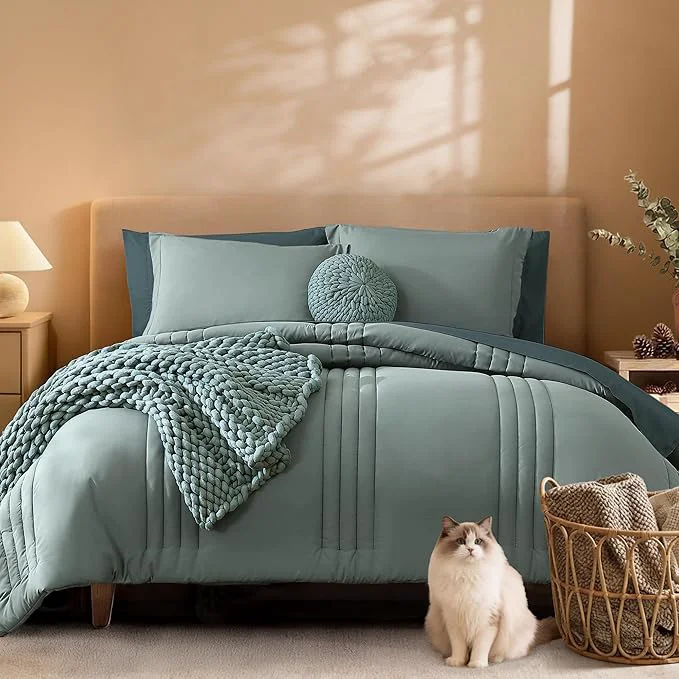 Selected Monbix Oversized Queen Comforter Set – 7 Pieces Sage Green Bed in a Bag Oversized Queen Bedding Sets with Comforters All Seasons Comforter Bed Set with Sheets Pillowcases amp Shams High-Quality