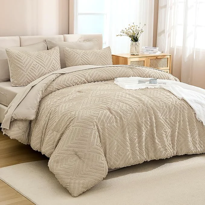 Authentic Andency Bed in a Bag King Khaki- 7 Pieces King Size Comforter Set Bedding Comforter Sets Tufted Lightweight Fluffy Bed Set with Comforter Sheets Pillowcases amp Shams for All Season Organic