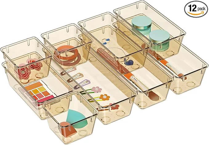 Minimalist WOWBOX 12 Pack Clear Drawer Organizer Set Acrylic Drawer Storage Trays Safe