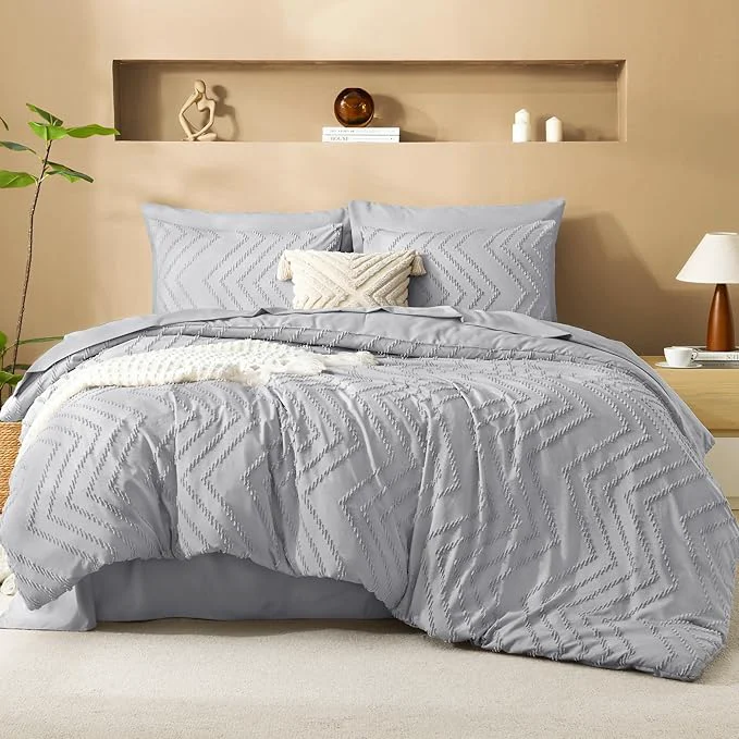 Eco-Friendly Litanika Light Grey California King Size Comforter Set with Sheets – 7 Pieces Bed in a Bag California King Boho Tufted Complete Bedding Sets with Comforter Sheets Pillowcases amp Shams Exceptional