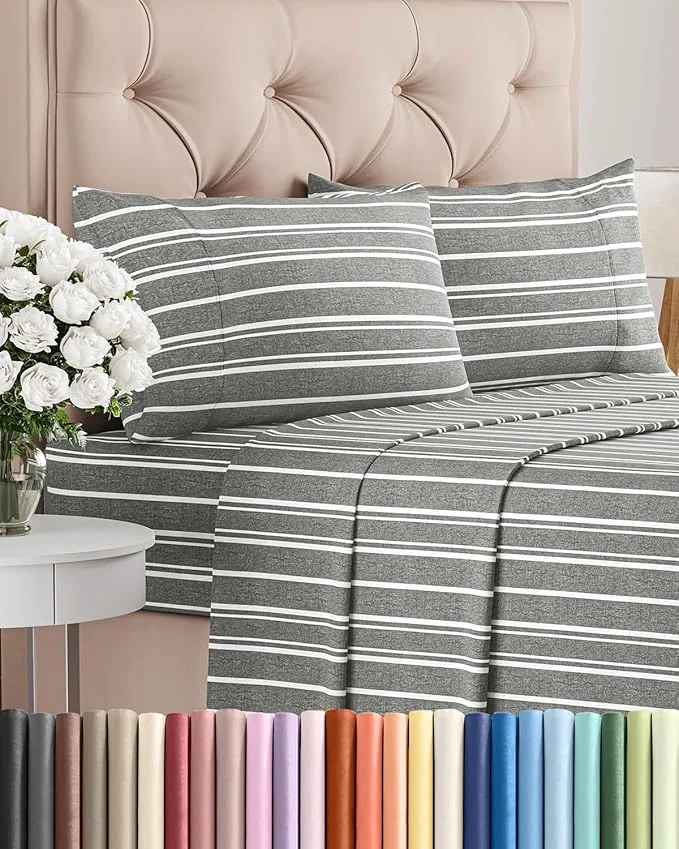 Flexible Queen Size 4 Piece Sheet Set – Comfy Breathable amp Cooling Bed Sheets Set – Hotel Luxury Bedding for Women Men Kids Teens Boys amp Girls – Deep Pockets Soft Wrinkle – Oeko-Tex – Grey Stripes 3 Effective