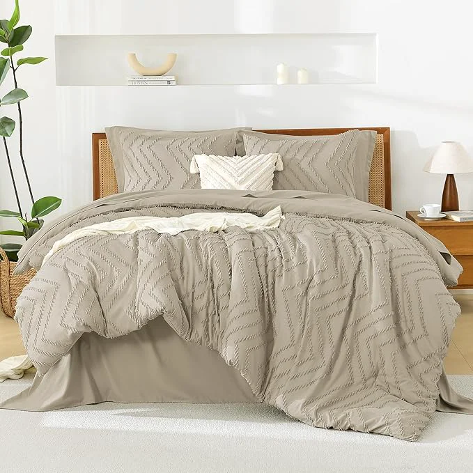 Environmentally Friendly Litanika Light Hazel California King Size Comforter Set with Sheets – 7 Pieces Bed in a Bag California King Boho Tufted Complete Bedding Sets with Comforter Sheets Pillowcases amp Shams Easy-to-Use