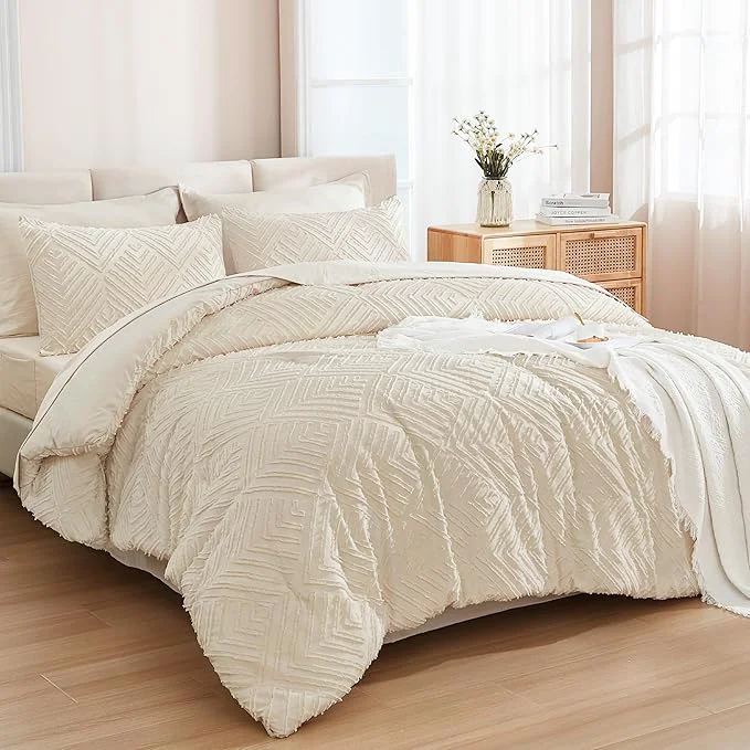 Crafted Andency Beige Super King Size Comforter Set with Sheets – 7 Pieces Bed in a Bag Boho Oversized King Bedding Sets Fluffy Lightweight Bed Set with Comforter Sheets Pillowcases amp Shams Carefully Designed