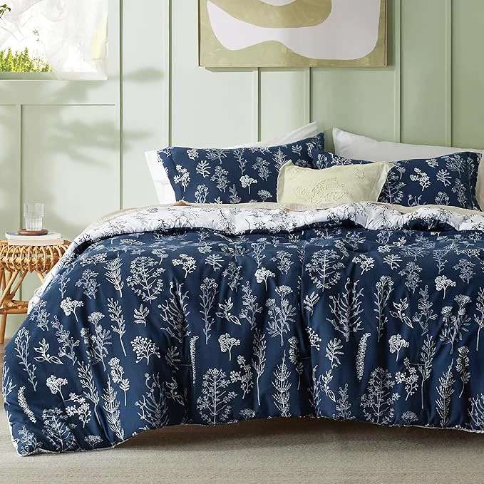 Secure Bedsure King Comforter Set – Navy Bed Set 3 Pieces Cute Floral Bedding 1 Soft Reversible Botanical Flowers Comforter and 2 Pillow Shams Certified