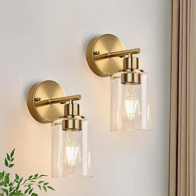 Official Zarbitta Set of 2 Wall Sconces for Bathroom Brushed Gold Modern Vanity Lights Sophisticated