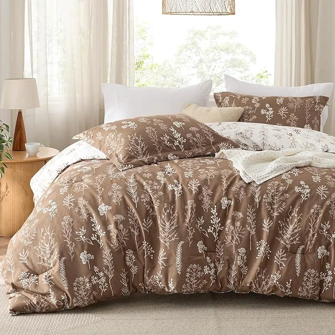 Responsible Bedsure Full Comforter Set – Brown Bed Set 3 Pieces Cute Floral Bedding 1 Soft Reversible Botanical Flowers Comforter and 2 Pillow Shams Smooth