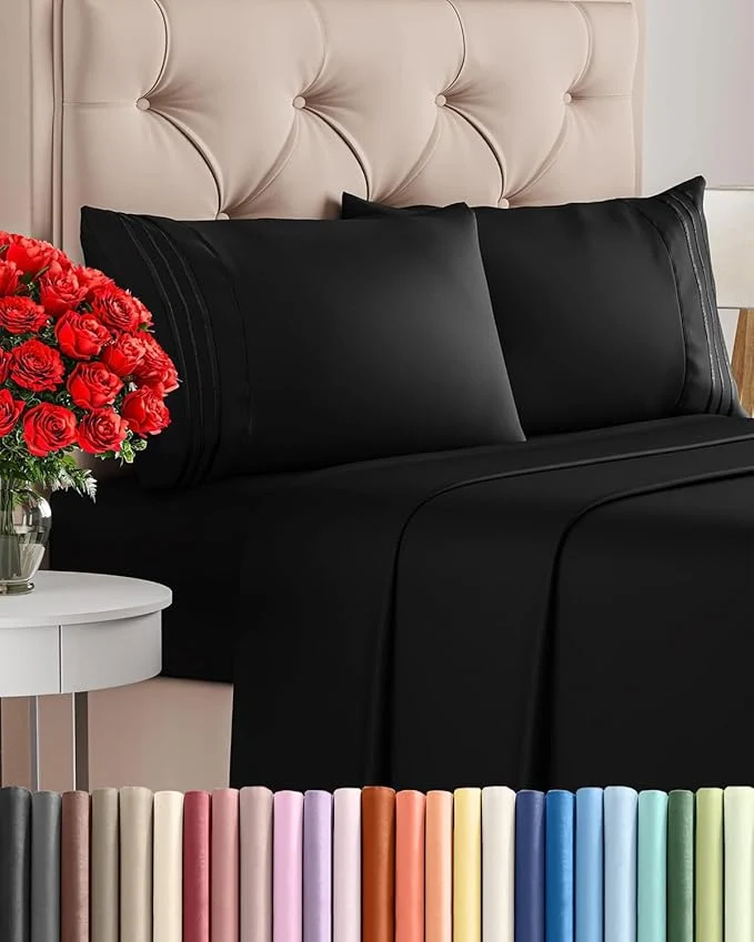Clean Cal King Size 4 Piece Sheet Set – Comfy Breathable amp Cooling Bed Sheets Set – Hotel Luxury Bedding for Women Men Kids Teens Boys amp Girls – Deep Pockets Ultra-Soft Wrinkle – Oeko-Tex – Black Carefully Designed