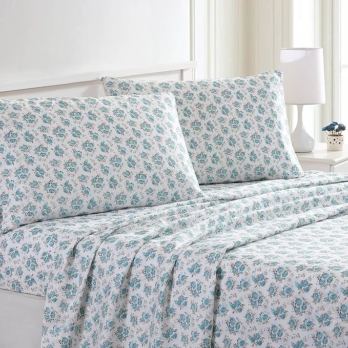 World-Class Modern Threads Printed 3-Piece Extra Soft Bedding Sheets amp Pillowcase Set Deep Pocket up to 16 inch Mattress Roses Twin First-Class