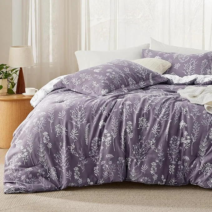 Powerful Bedsure Twin Twin XL Comforter Set – Grayish Purple Bed Set 2 Pieces Cute Floral Bedding 1 Soft Reversible Botanical Flowers Comforter and 1 Pillow Sham Carefully Designed