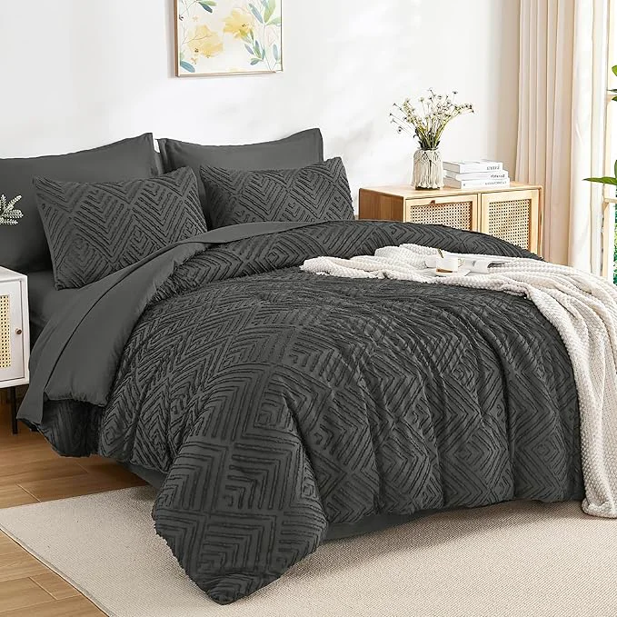 Practical Andency Oversized Queen Comforter Set 7 Piece Dark Grey – Bed in a Bag Oversized Queen Boho Lightweight Fluffy Tufted Bedding Sets with Comforter Sheets Pillowcases amp Shams Trusted