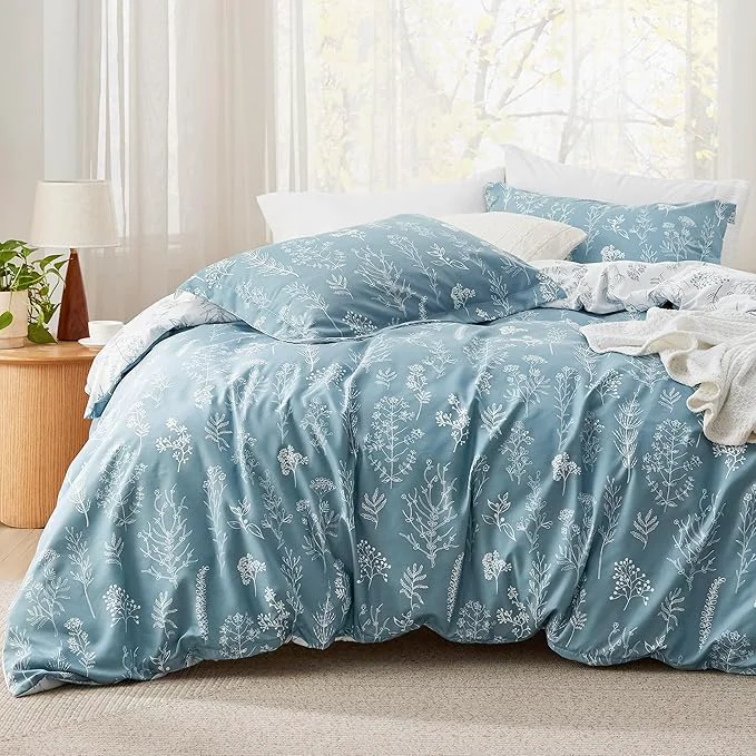 Practical Bedsure Queen Comforter Set – Mineral Blue Bed Set 3 Pieces Cute Floral Bedding 1 Soft Reversible Botanical Flowers Comforter and 2 Pillow Shams Natural