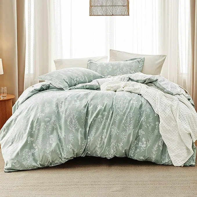 Fine Crafted Bedsure Queen Comforter Set – Sage Green Bed Set 3 Pieces Cute Floral Bedding 1 Soft Reversible Botanical Flowers Comforter and 2 Pillow Shams Fine