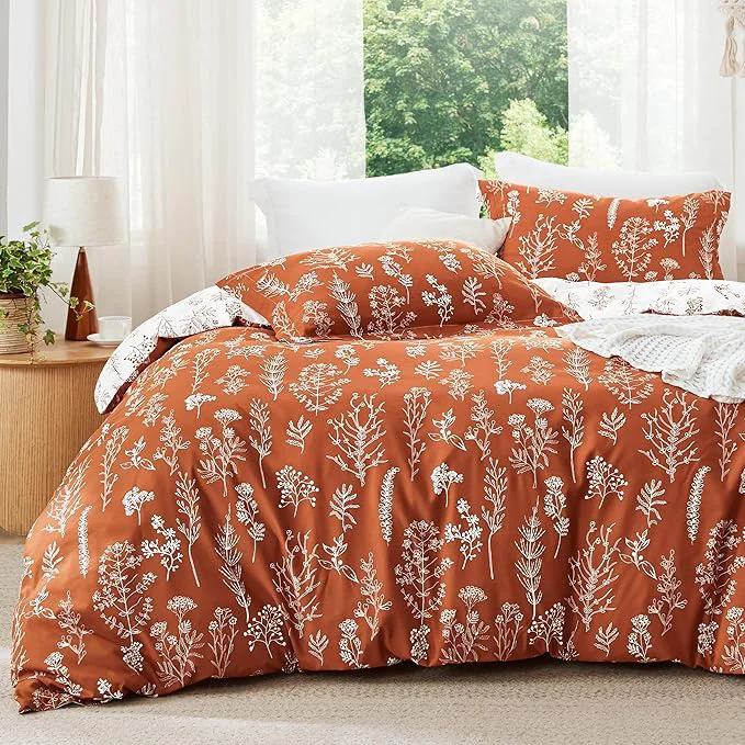 Artisan Bedsure Queen Comforter Set – Terracotta Bed Set 3 Pieces Cute Floral Bedding 1 Soft Reversible Botanical Flowers Comforter and 2 Pillow Shams Sustainable