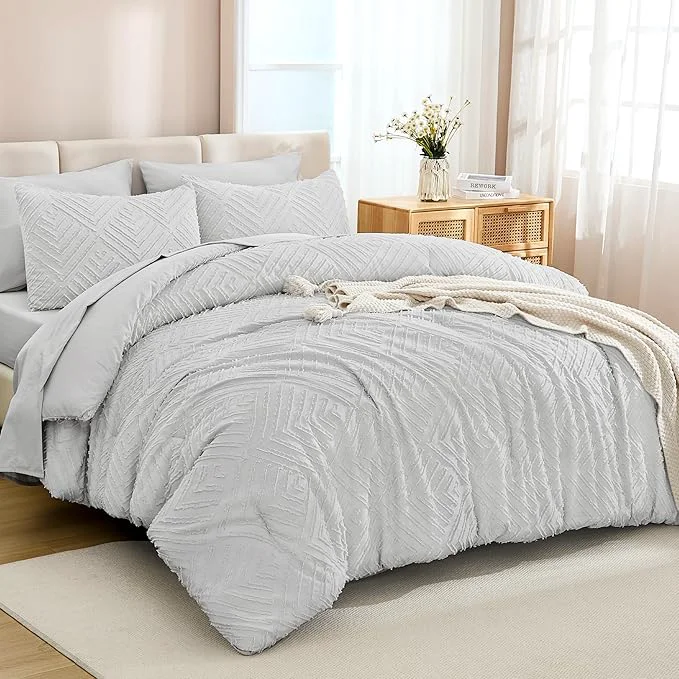 Authentic Andency California King Size Comforter Set with Sheets Light Grey – 7 Pieces Bed in a Bag Cal King Boho Tufted Lightweight Bedding Sets with Comforter Sheets Pillowcases amp Shams Convenient