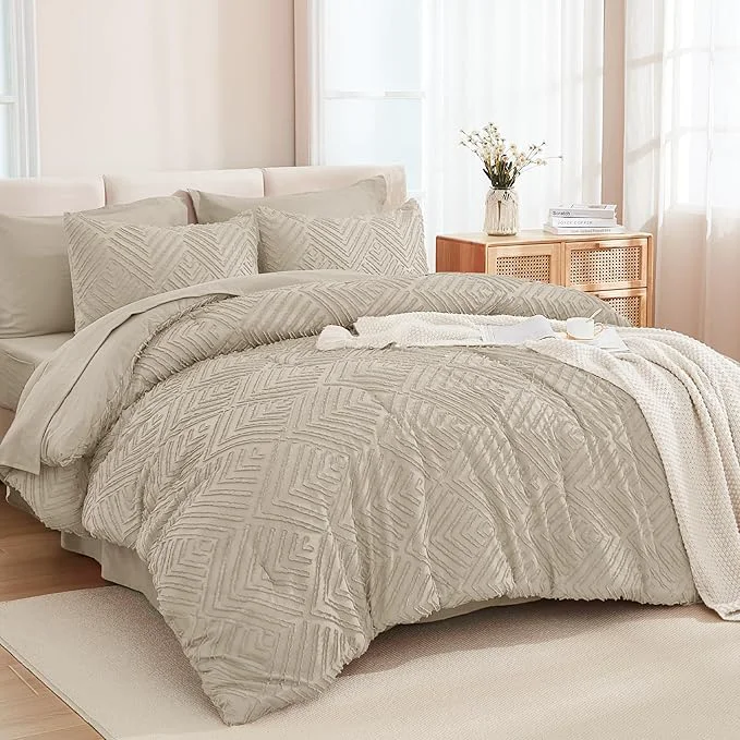 Proven Andency Oversized Queen Size Comforter Set with Sheets Oatmeal – 7 Pieces Bed in a Bag Oversized Queen Boho Tufted Lightweight Bedding Sets with Comforter Sheets Pillowcases amp Shams Practical
