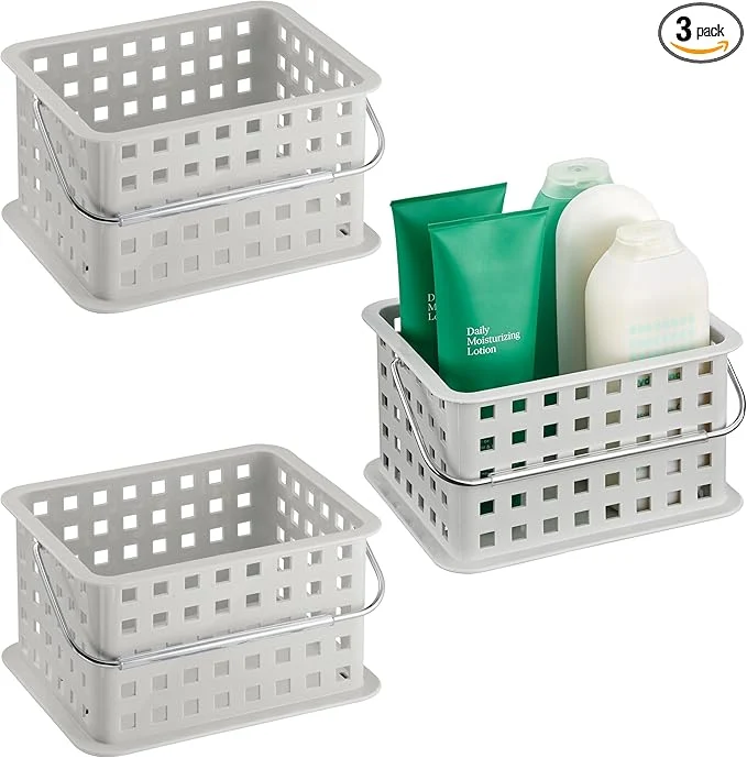 Advanced iDesign Plastic Handle-Portable Shower Caddy-Set of 3-Light Gray Basket Sophisticated