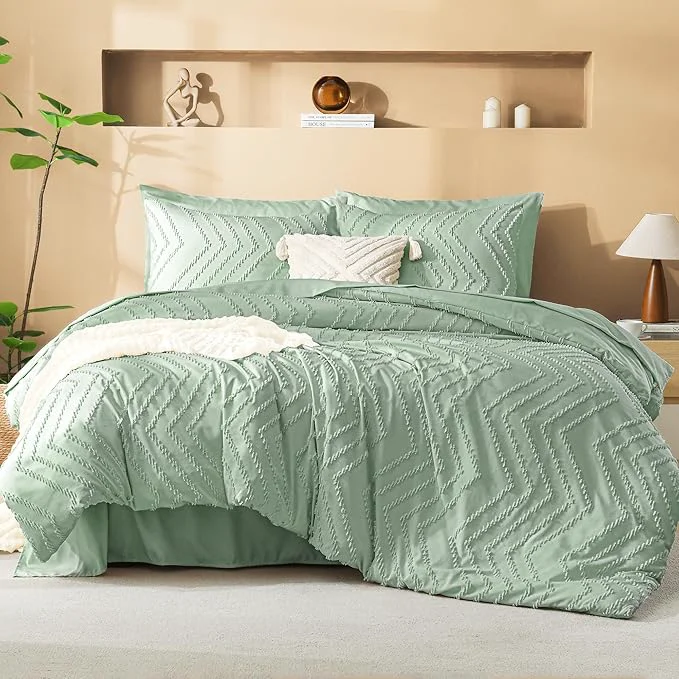 Next-Generation Litanika Oversized King Size Comforter Set with Sheets Sage Green – 7 Pieces Bed in a Bag Oversized King Boho Tufted Complete Bedding Sets with Comforter Sheets Pillowcases amp Shams Environmentally Friendly