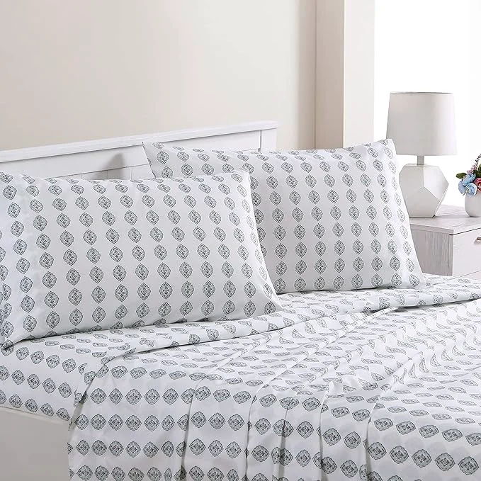 Verified Modern Threads Printed 4-Piece Extra Soft Bedding Sheets amp Pillowcase Set Deep Pocket up to 16 inch Mattress Claire King Functional