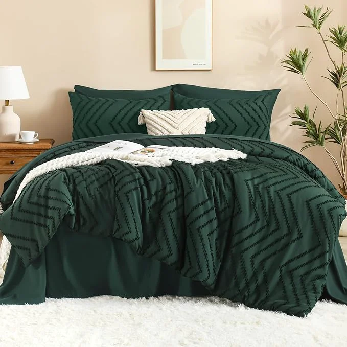 Carefully Designed Litanika Comforters Queen Size Set with Sheets Dark Emerald Green – 7 Pieces Bed in a Bag Queen Chevron Tufted Complete Beddding Sets with Comforter Sheets Pillowcases amp Shams Smooth