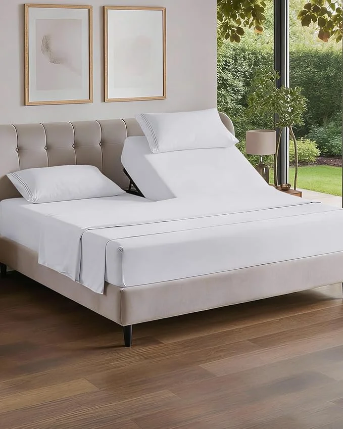Recyclable Flex Top Split Head King 4 Piece Sheet Set – Comfy Breathable amp Cooling Bed Sheets Set – Hotel Luxury Bedding for Women Men Kids Teens Boys amp Girls – Deep Pockets Ultra-Soft – Oeko-Tex – White