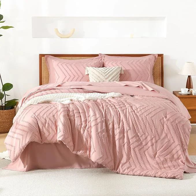 Specialty Litanika Blush Pink Full Size Comforter Set with Sheets – 7 Pieces Bed in a Bag Full Boho Tufted Complete Bedding Sets with Comforter Sheets Pillowcases amp Shams User-Friendly