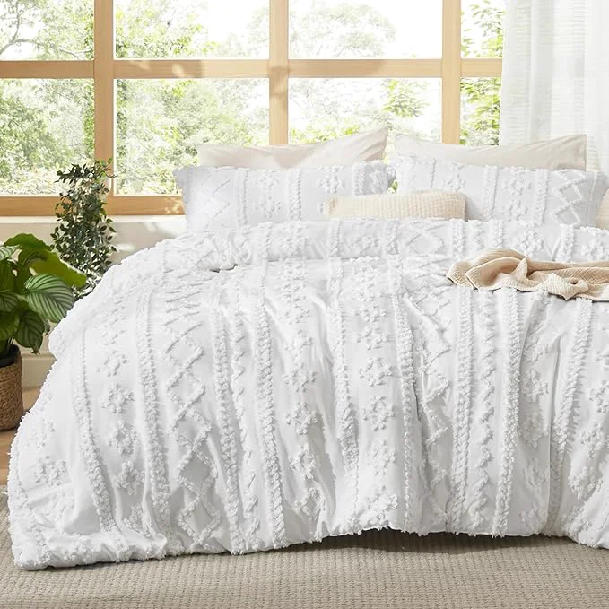 Reliable Bedsure Tufted Boho Comforter Set California King – Bright White Boho Bed Set GentleSoft™ 3 Pieces Farmhouse Shabby Chic Embroidery Bedding Gifts for Woman Soft Jacquard Comforter for All Seasons Innovative
