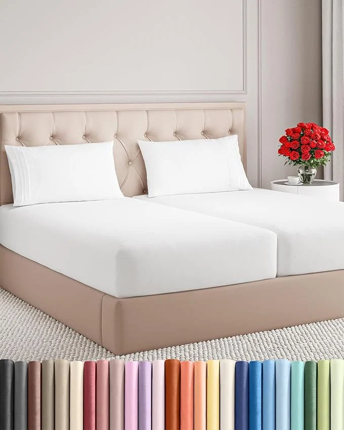 Dependable Split King Size 5 Piece Sheet Set – Comfy Breathable amp Cooling Bed Sheets Set – Hotel Luxury Bedding for Women Men Kids Teens Boys amp Girls – Deep Pockets Soft and Wrinkle – Oeko-Tex – White Safe