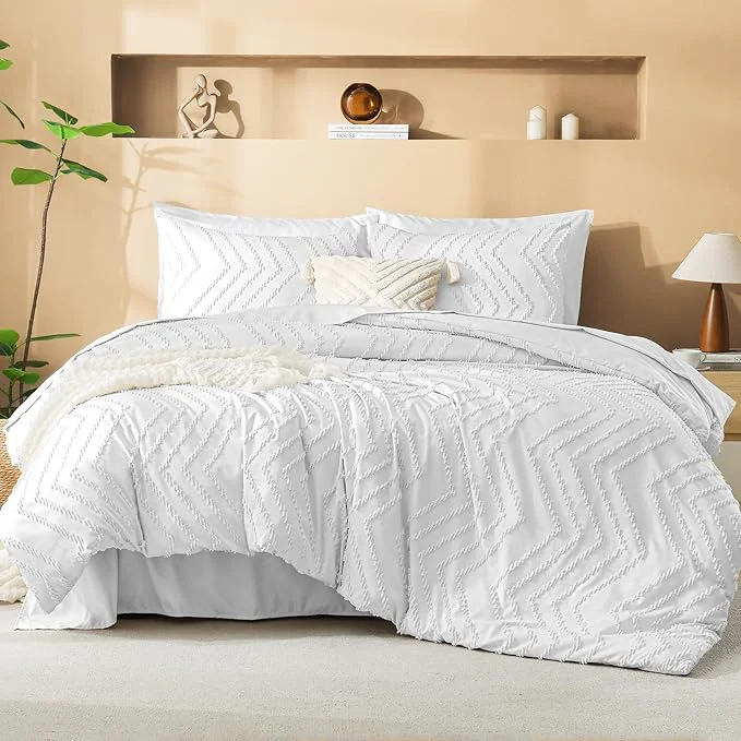 Outstanding Litanika Super King Plus Size Comforter Set with Sheets White – 7 Pieces Bed in a Bag Oversized King Boho Tufted Complete Bedding Sets with Comforter Sheets Pillowcases amp Shams Responsible