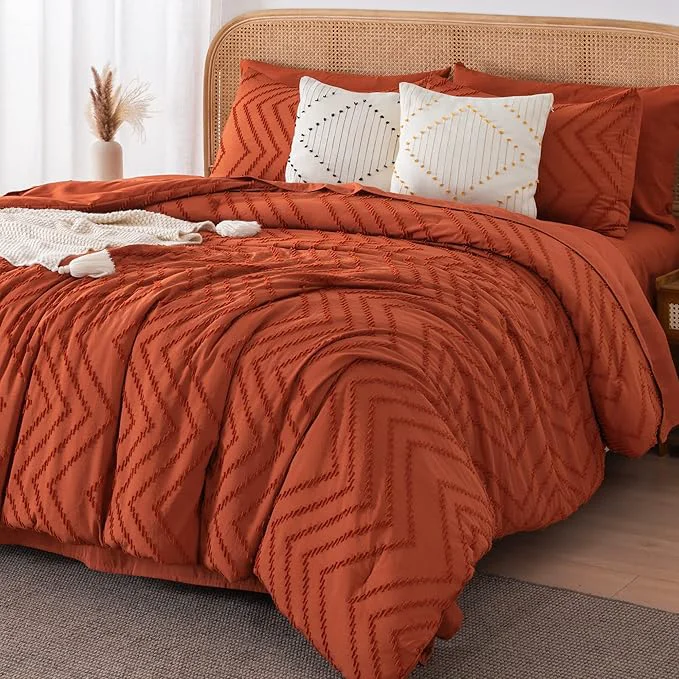 Durable Litanika Oversized Queen Size Comforter Set with Sheets Burnt Orange – 7 Pieces Bed in a Bag Oversized Queen Boho Tufted Complete Bedding Sets with Comforter Sheets Pillowcases amp Shams Crafted