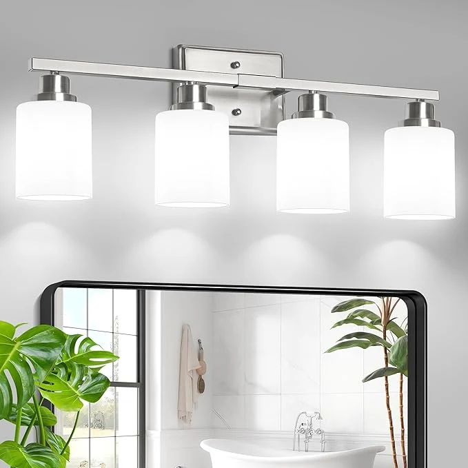 Eco-Friendly Unicozin 4-Light Bathroom Light Fixtures Modern Brushed Nickel Vanity Light Lightweight