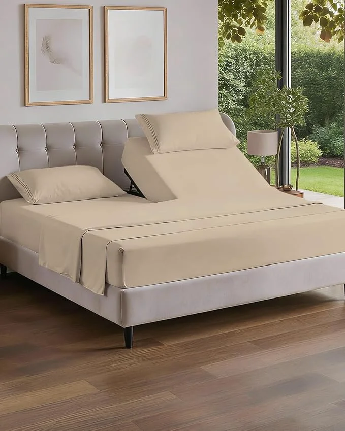 Elegant Flex Top Split Head King 4 Piece Sheet Set – Comfy Breathable amp Cooling Bed Sheets Set – Hotel Luxury Bedding for Women Men Kids Teens Boys amp Girls – Deep Pockets Ultra-Soft – Oeko-Tex – Wheat Original