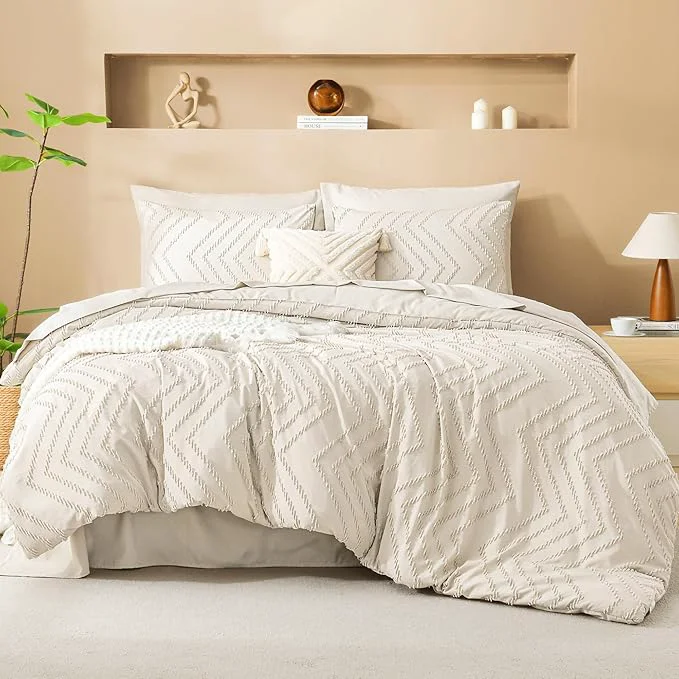 Fine Litanika California King Comforter Set with Sheets Beige – 7 Pieces Bed in a Bag Cal King Cream Boho Tufted Complete Bedding Sets with Comforter Sheets Pillowcases amp Shams Artisan