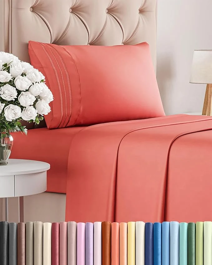 Flexible Twin XL Size 3 Piece Sheet Set – Comfy Breathable amp Cooling Bed Sheets Set – Hotel Luxury Bedding for Women Men Kids Teens Boys amp Girls – Deep Pockets Ultra-Soft Wrinkle – Oeko-Tex – Coral