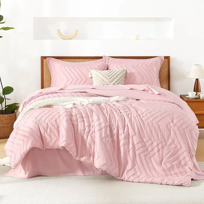 Healthy Litanika Pink Full Size Comforter Set with Sheets – 7 Pieces Bed in a Bag Full Boho Tufted Complete Bedding Sets with Comforter Sheets Pillowcases amp Shams Functional