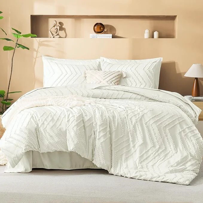 User-Friendly Litanika Twin XL Comforter Set Ivory – Boho Tufted Shabby Chic Bed in a Bag for College Dorm 5 Pieces Fluffy Soft Farmhouse Bed Set for All Seasons Recyclable