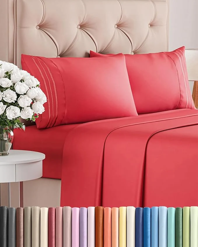 Trendy Full Size 4 Piece Sheet Set – Comfy Breathable amp Cooling Bed Sheets Set – Hotel Luxury Bedding for Women Men Kids Teens Boys and Girls – Deep Pockets Ultra-Soft amp Wrinkle – Oeko-Tex – Red Contemporary