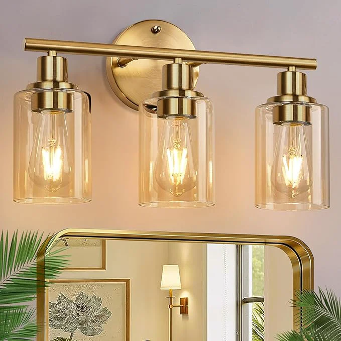 Lightweight Zarbitta 3-Light Bathroom Light Fixtures Brushed Gold Vanity Light Farmhouse Comfortable