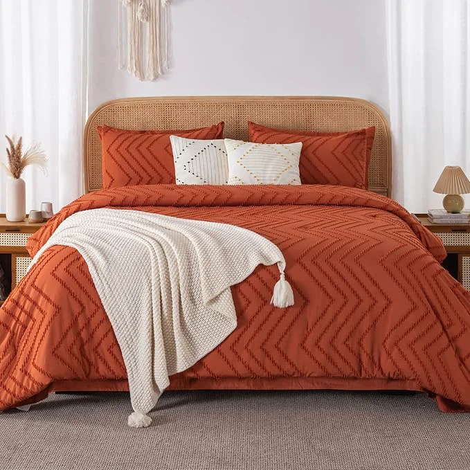Fine Litanika King Size Comforter Set with Sheets Burnt Orange – 7 Pieces Bed in a Bag King Boho Terracotta Complete Bedding Sets Rust Lightweight Bed Set with Comforter Sheets Pillowcases amp Shams First-Class