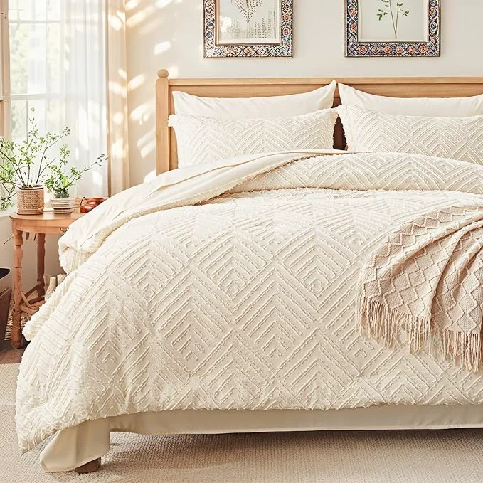 Optimized Zzlpp King Comforter Set 7 Pieces Cream Tufted Bed in a Bag with Comforter and Sheets All Season Boho Bedding Sets with 1 Comforter 2 Pillow Shams 2 Pillowcases 1 Flat Sheet 1 Fitted Sheet Powerful
