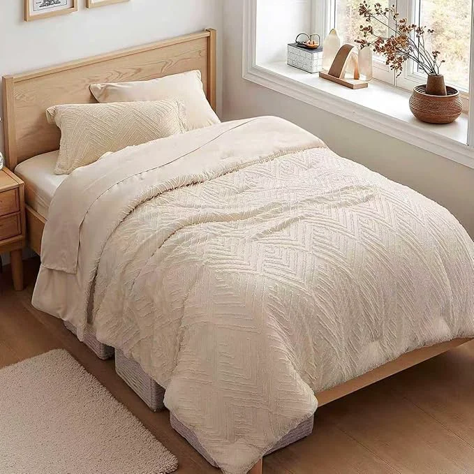Breathable Zzlpp Twin Comforter Set 5 Pieces Beige Tufted Bed in a Bag with Comforter Pillow Sham Pillowcase Flat Sheet Fitted Sheet – All Season Boho Bedding Sets Healthy