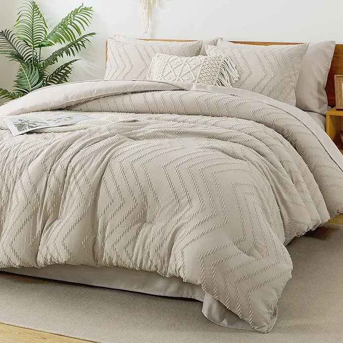 Artisan Litanika Comforter Full Size Set with Sheets Beige – 7 Pieces Bed in a Bag Full Chevron Tufted Complete Bedding Sets with Comforter Sheets Pillowcases amp Shams Reliable