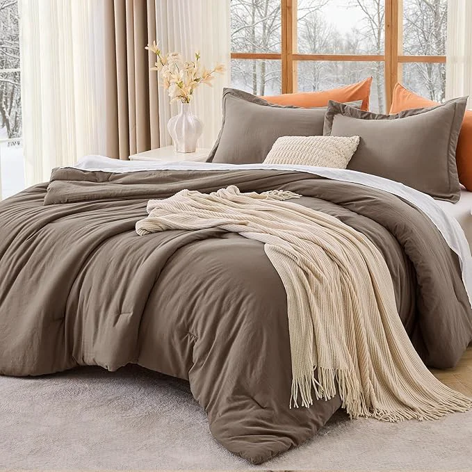 Stylish MUXHOMO Full Comforter Sets All Season Ultra Soft Down Bedding – 3 Piece Lightweight Bed Set Includes 1 Comforter 82 quot x86 quot and 2 Pillow Shams 20 quot x26 quot Brown Crafted