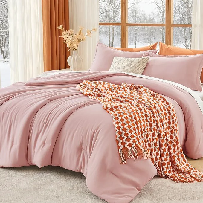 Casual MUXHOMO Full Comforter Sets All Season Ultra Soft Down Bedding – 3 Piece Lightweight Bed Set Includes 1 Comforter 82 quot x86 quot and 2 Pillow Shams 20 quot x26 quot Rose Gold Long-Lasting