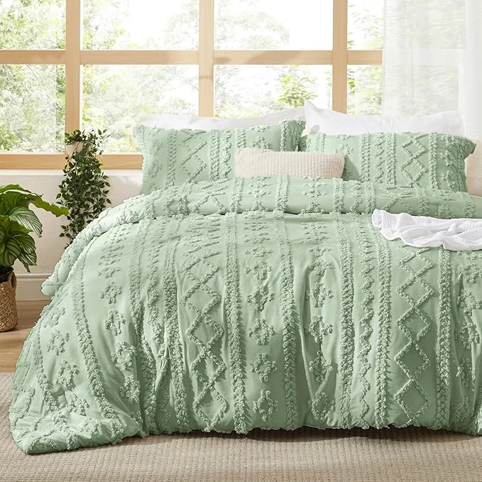 Fine Crafted Bedsure Tufted Boho Comforter Set Full Size – Sage Green Boho Bed Set GentleSoft™ 3 Pieces Farmhouse Shabby Chic Embroidery Bedding Gifts for Woman Soft Jacquard Full Comforter for All Seasons Versatile