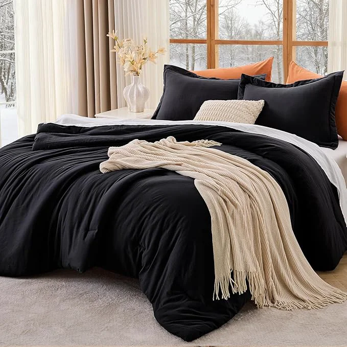 Excellent MUXHOMO Black Queen Comforter Set All Season Ultra Soft Down Bedding – 3 Piece Lightweight Bed Set Includes 1 Comforter 90 quot x90 quot and 2 Pillow Shams 20 quot x26 quot Quality
